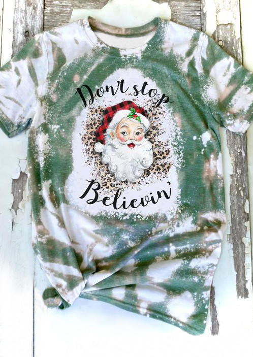 T-shirts Tees Don't Stop Believin' Santa Claus Bleached T-Shirt Tee in Multicolor. Size: M