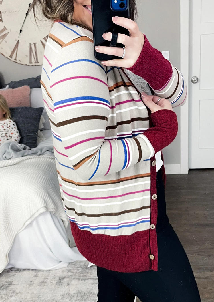 Cardigans Colorful Striped Button Long Sleeve Cardigan in Multicolor. Size: L,M,S