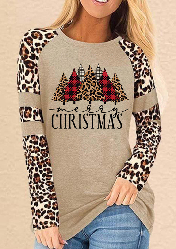 T-shirts Tees Christmas Tree Leopard Plaid T-Shirt Tee in Multicolor. Size: S,XL