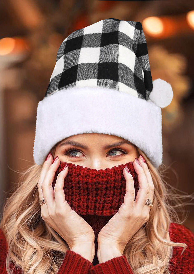 

Hats Buffalo Plaid Warm Christmas Hat with Plush Trim in Black. Size