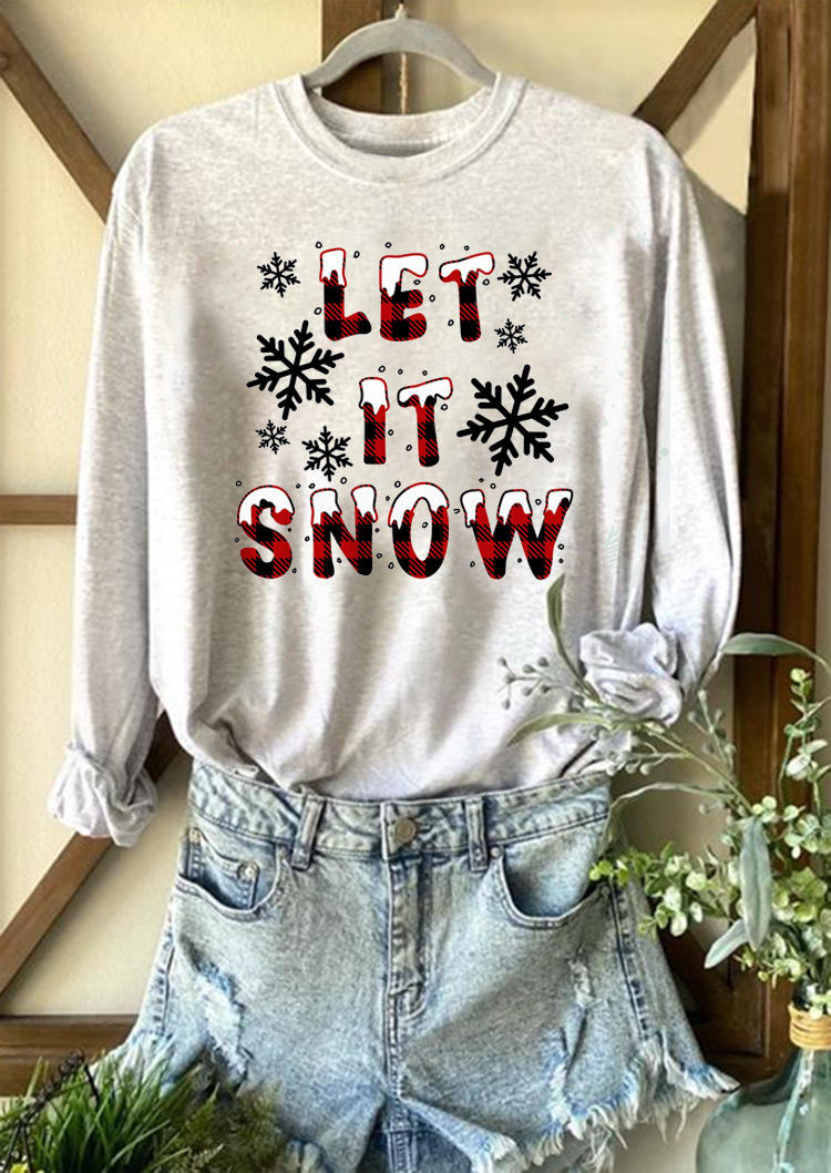 Christmas Snowflake Let It Snow Plaid Sweatshirt - Gray