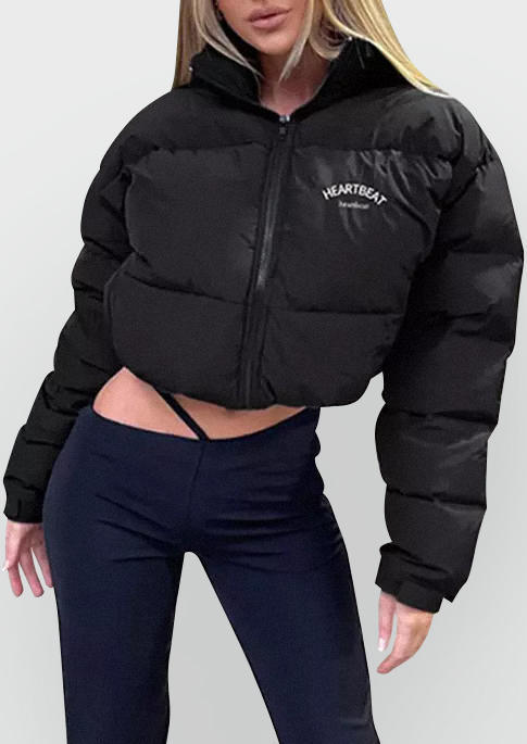 

Coats Letter Graphic Zipper Pocket Parka Coat in Black. Size: ,M,L