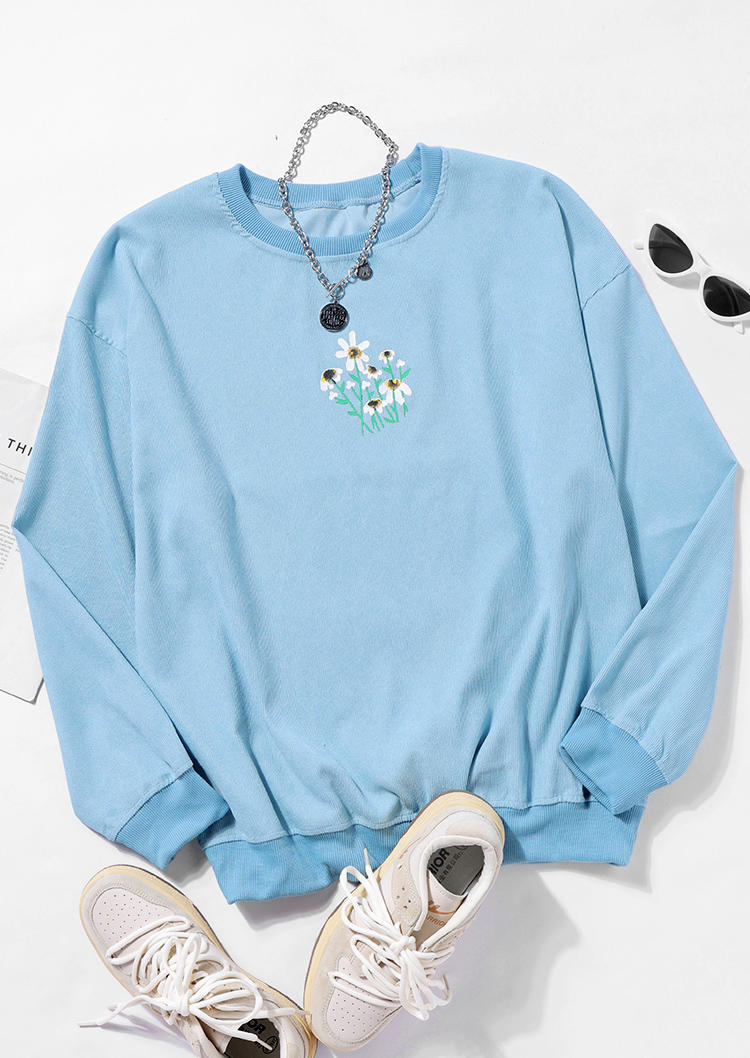 

Sweatshirts Floral Long Sleeve O-Neck Sweatshirt in Blue. Size: ,M,L,XL
