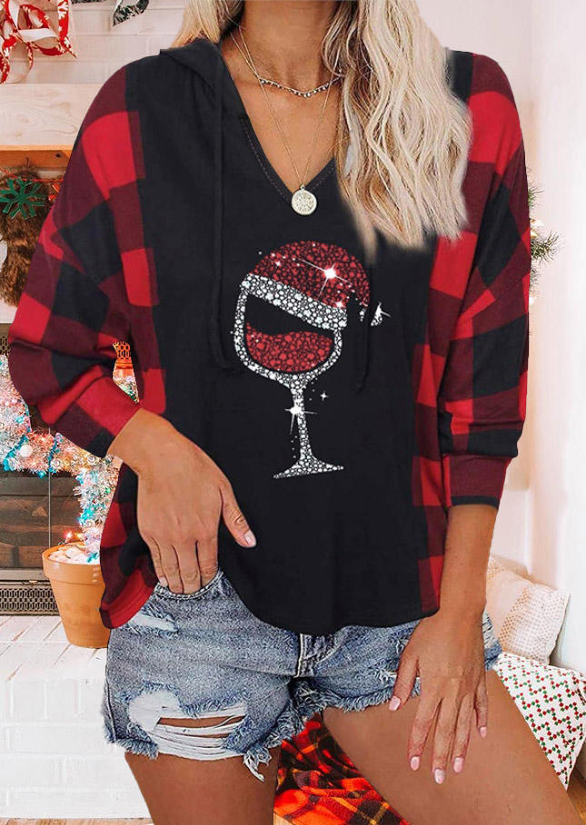 

Sweatshirts Hat Wine Glass Buffalo Plaid Sweatshirt in Black. Size