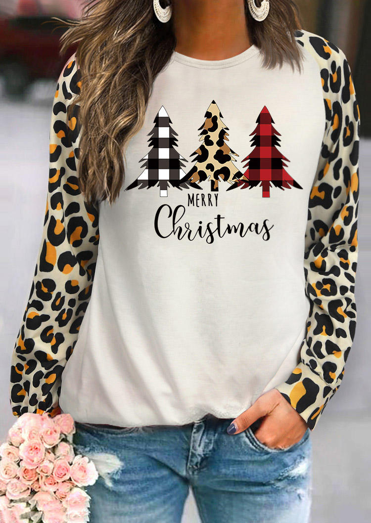 Sweatshirts Merry Christmas Leopard Plaid Sweatshirt in Multicolor. Size: L,M,S