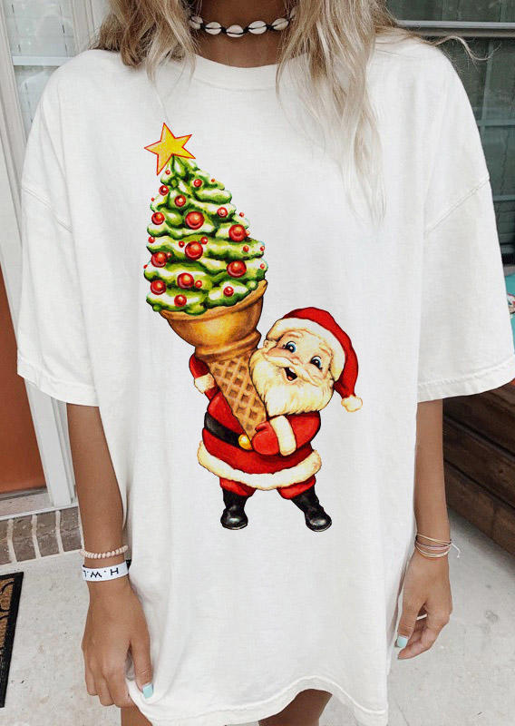 

T-shirts Tees Christmas Santa Claus Ice Cream T-Shirt Tee in White. Size: ,M,L,XL