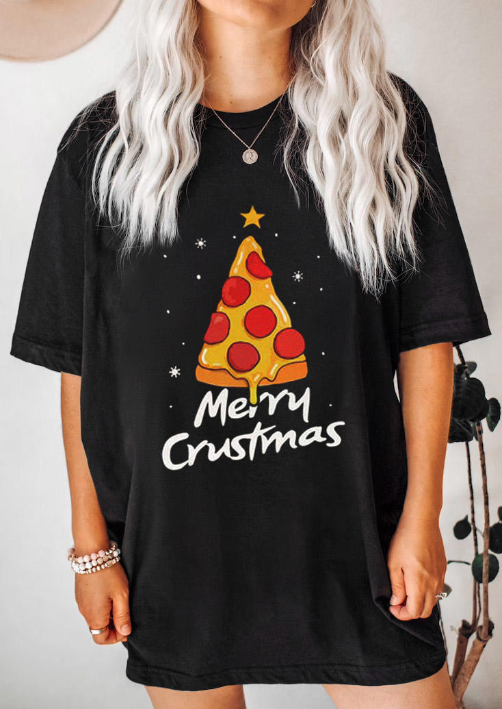 

T-shirts Tees Merry Crustmas Pizza Star T-Shirt Tee in Black. Size: ,M,L,XL