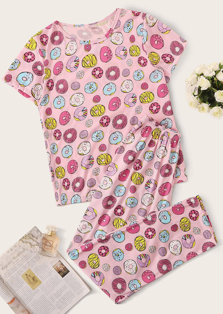 

Sleepwear Donut T-Shirt Tee And Pants Pajama Set in Pink. Size: ,M,L,XL