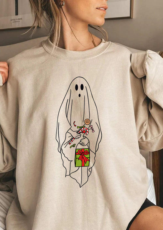 Christmas Gift Ghost Long Sleeve Sweatshirt - Apricot
