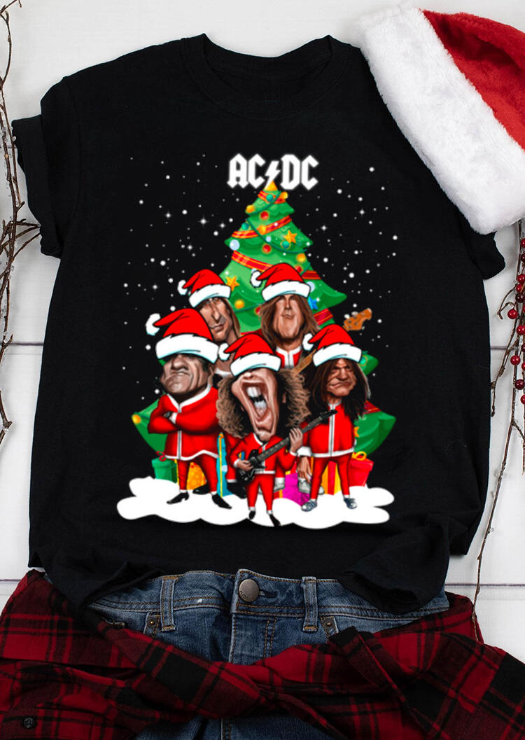 T-shirts Tees AC DC Characters Christmas Tree T-Shirt Tee in Black. Size: S,M,L
