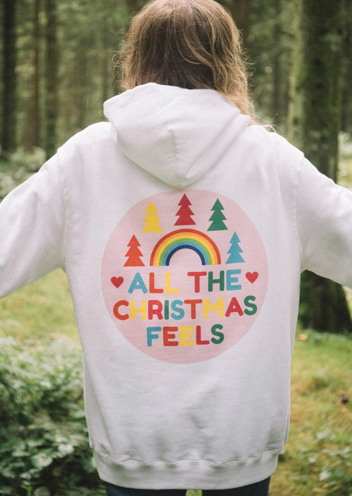 

Hoodies All The Christmas Feels Rainbow Hoodie in White. Size: ,M,L,XL