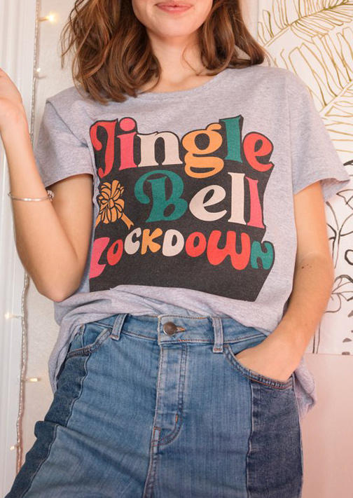 

T-shirts Tees Christmas Jingle Bell Lockdown T-Shirt Tee in Gray. Size: ,M,L,XL