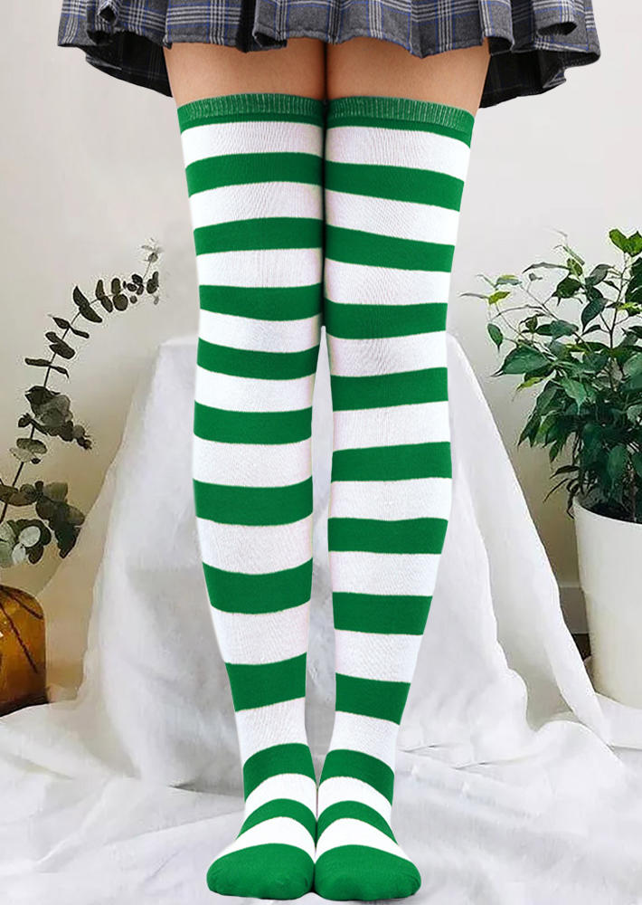 Knee-High Socks Striped Thigh-High Socks in Red. Size: One Size