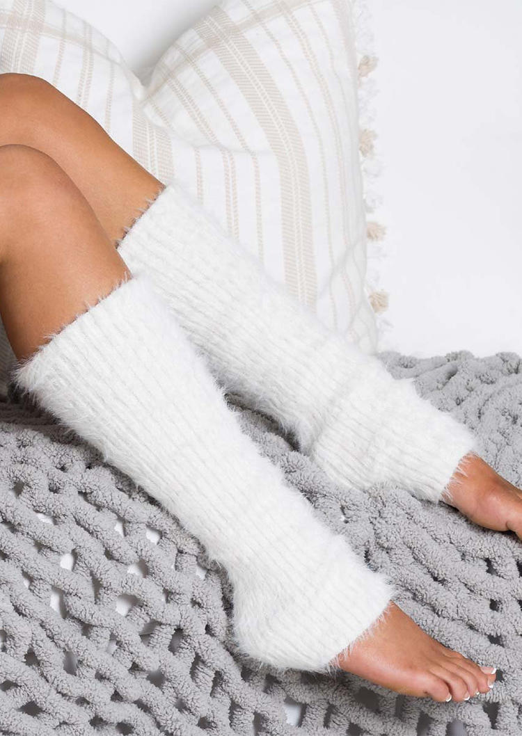 

Knee-High Socks Soft Warm Plush Leg Warmers Socks in Pink,White. Size