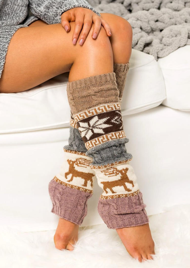 

Knee-High Socks Christmas Reindeer Leg Warmers Socks in Black,Khaki. Size