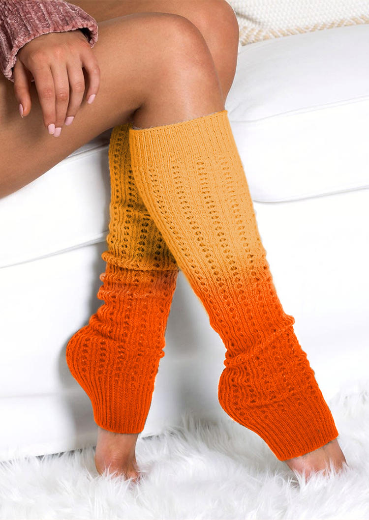 

Knee-High Socks Gradient Knitted Soft Warm Leg Warmers Socks in Orange. Size
