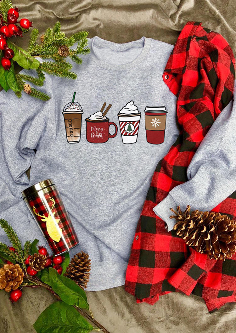 

Sweatshirts Christmas Coffee Merry And Bright Sweatshirt in Light Grey. Size: ,M