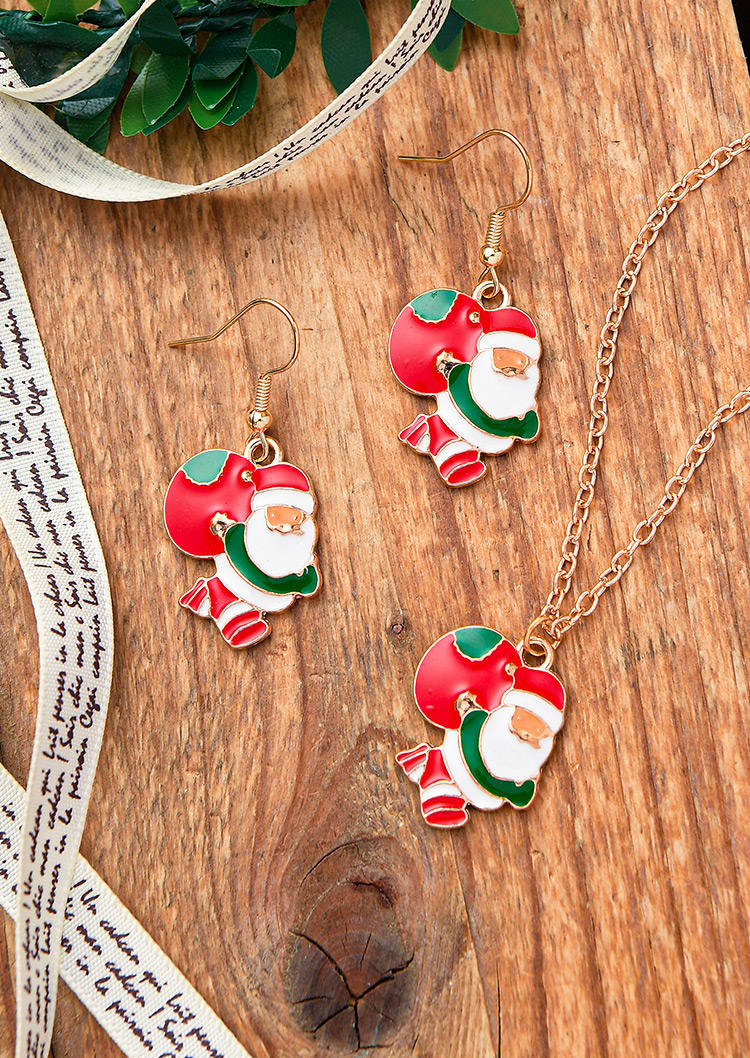 Christmas Santa Claus Pendant Necklace And Earrings Set