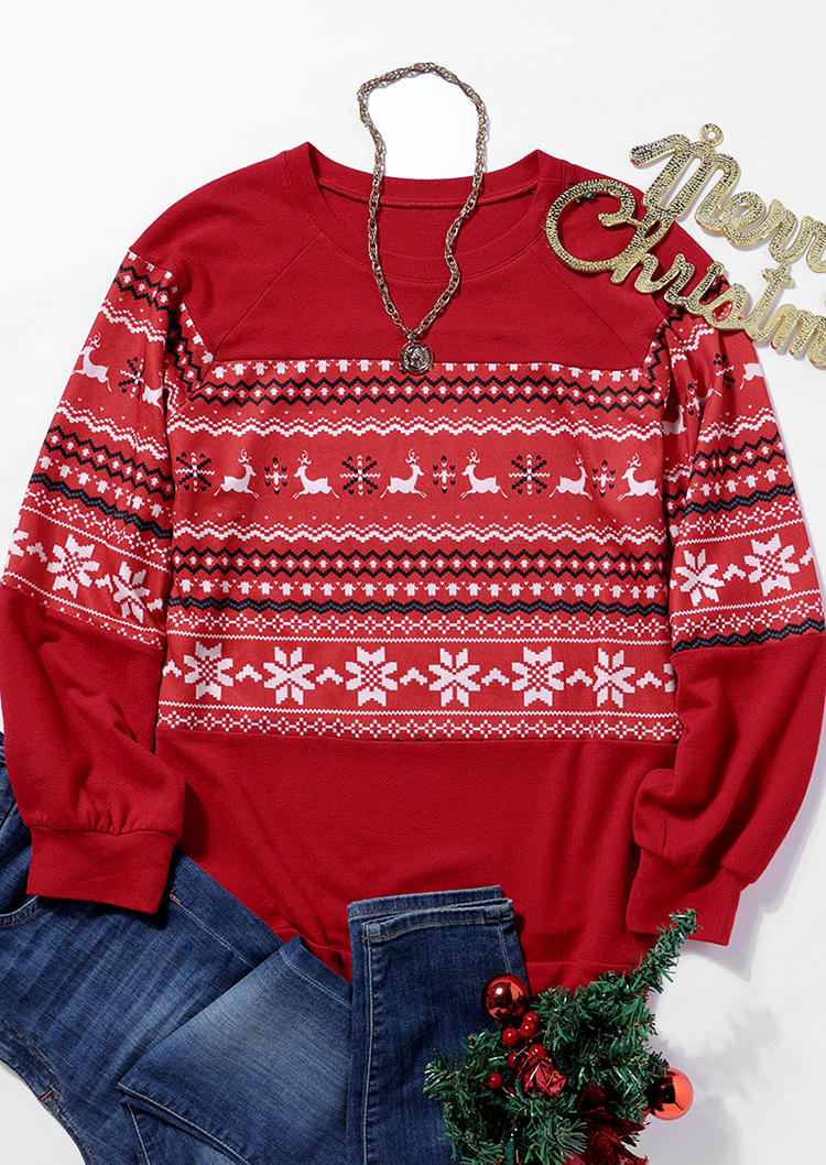 

Blouses Christmas Reindeer Snowflake Long Sleeve Blouse in Red. Size: ,M
