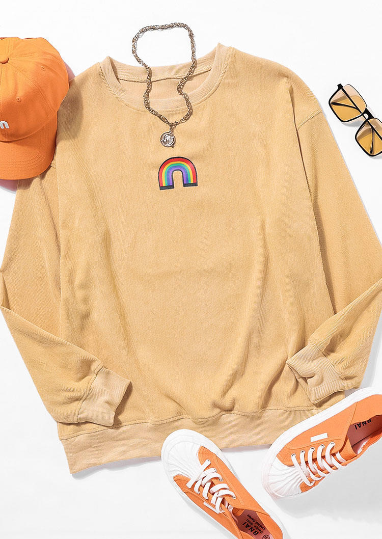 

Sweatshirts Rainbow O-Neck Long Sleeve Sweatshirt in Yellow. Size: ,M,L,XL