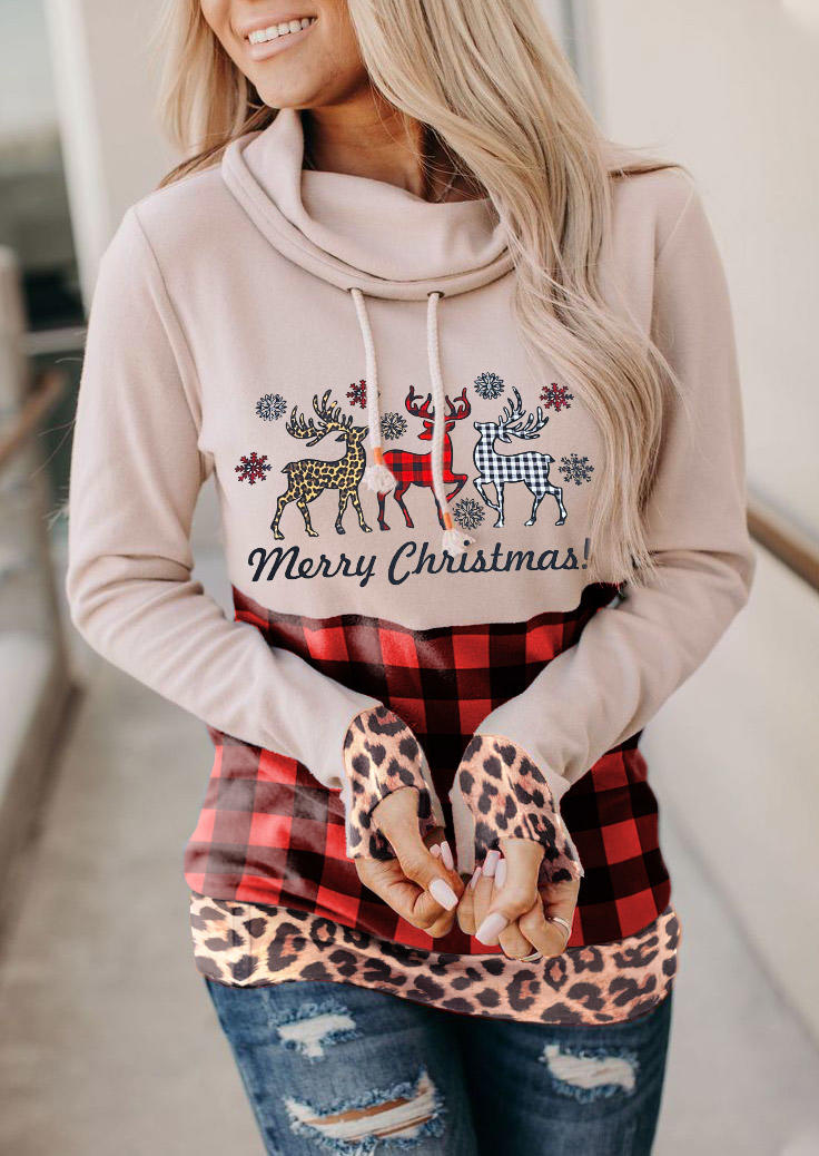 

Sweatshirts Merry Christmas Reindeer Plaid Leopard Sweatshirt in Pink. Size: L