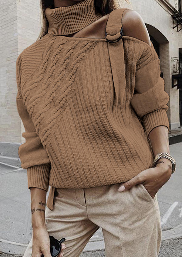 

Sweaters One Sided Cold Shoulder Twist Sweater in Khaki. Size
