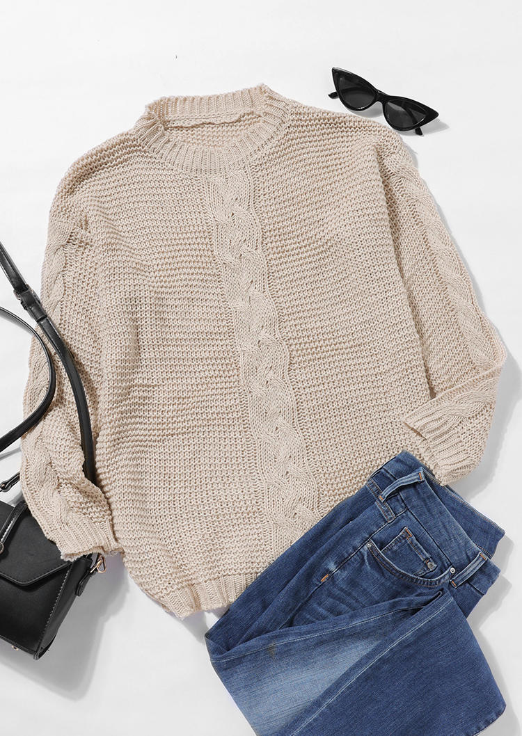 

Sweaters Jacquard Knitted Long Sleeve Sweater in Khaki. Size