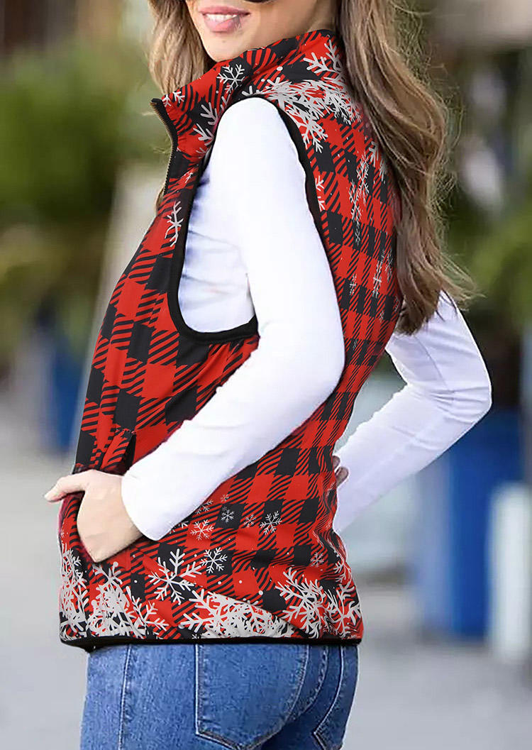 

Coats Buffalo Plaid Pocket Zipper Sleeveless Vest Coat in Plaid. Size: ,M,L,XL