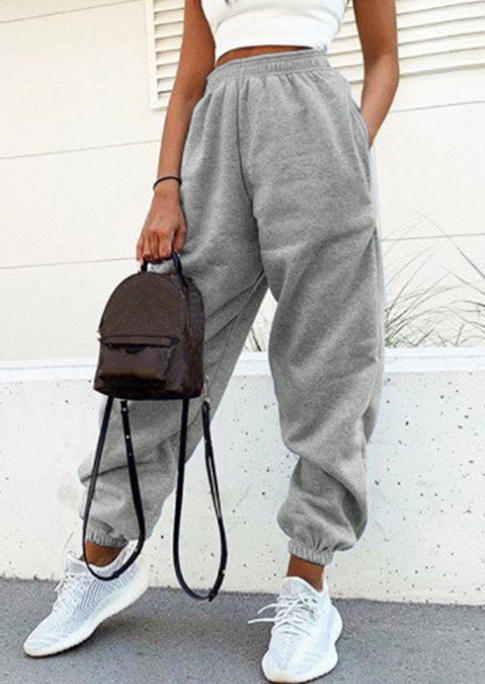 

Pants Pocket Elastic Waist Sweatpants in Gray. Size: ,M,L,XL
