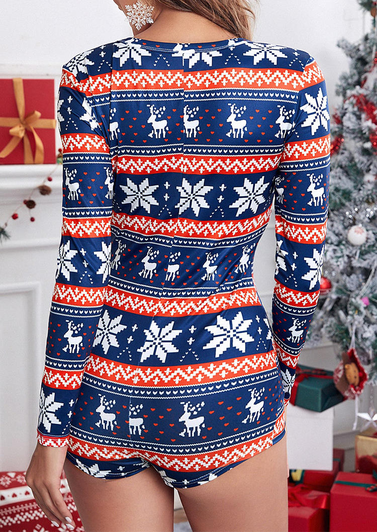 

Sleepwear Christmas Snowflake Reindeer One-Piece Pajamas in Multicolor. Size: ,M,L,XL
