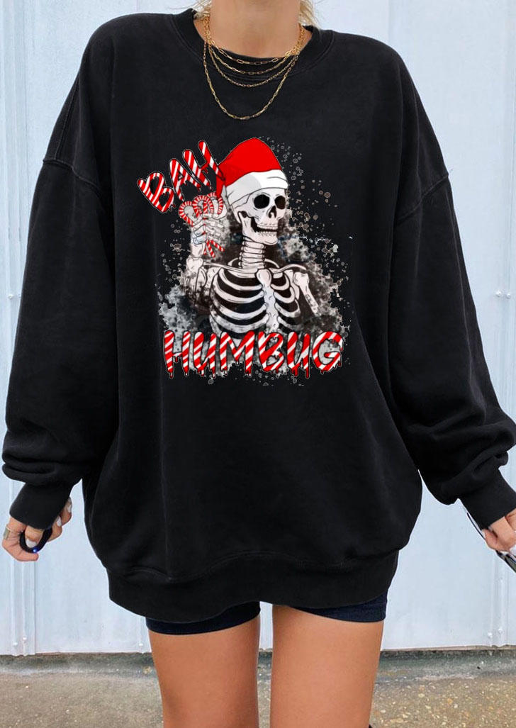 

Sweatshirts Christmas Skeleton Bah Humbug Sweatshirt in Black. Size: ,M,L,XL