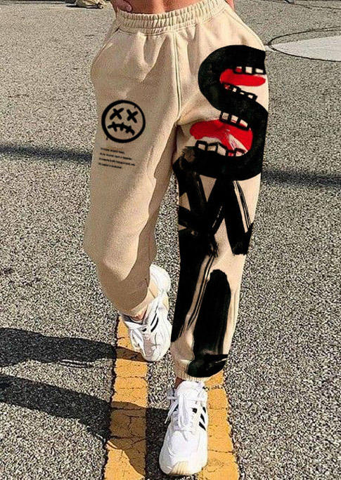 

Pants Letter Graphic Elastic Waist Sweatpants in Khaki. Size: ,M,L,XL