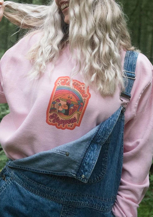 

Sweatshirts Mushroom Happens Long Sleeve Sweatshirt in Pink. Size: ,M,L,XL