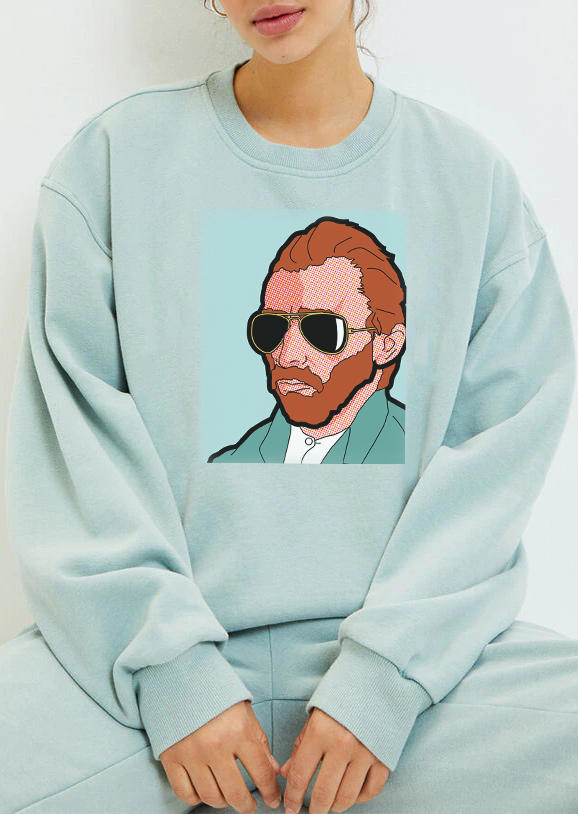 

Sweatshirts Funny Van Gogh Long Sleeve Sweatshirt in Green. Size: ,M,L,XL