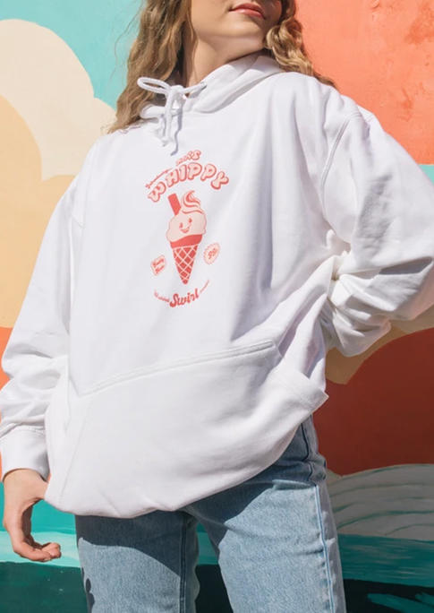 

Hoodies Mrs Whippy Ice Cream Long Sleeve Hoodie in White. Size: ,M,L,XL