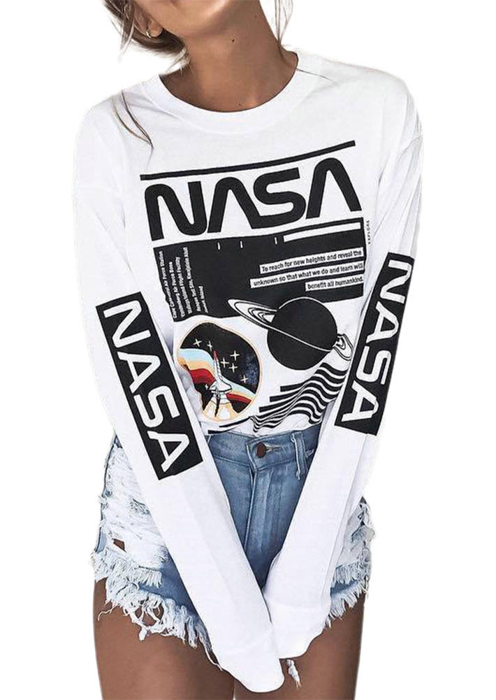 

Blouses NASA Planet Long Sleeve Blouse in White. Size: ,M,L,XL
