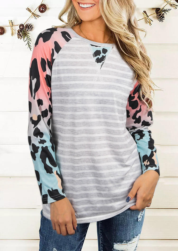 

Blouses Colorful Leopard Striped Raglan Sleeve Blouse in Gray. Size: ,M,L