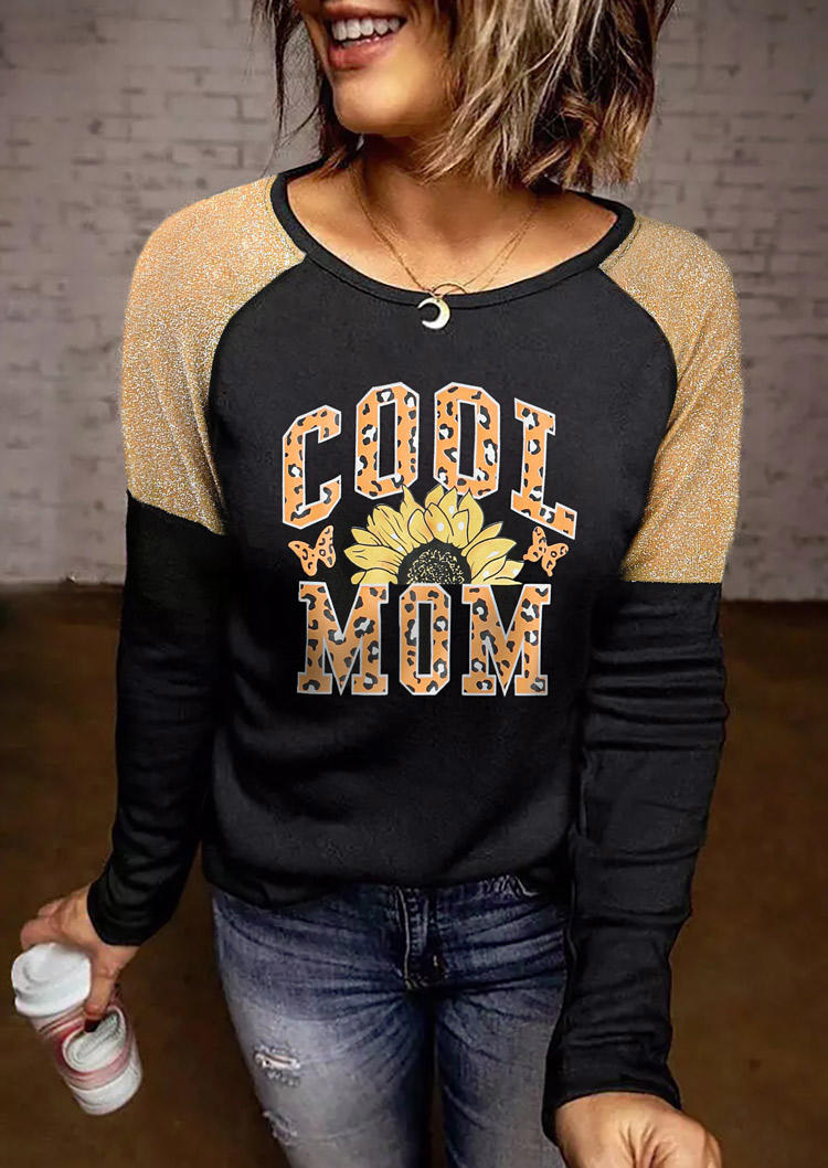 

Blouses Cool Mom Sunflower Long Sleeve Blouse in Black. Size: ,M,L,XL