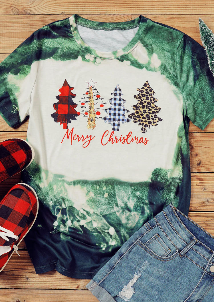 T-shirts Tees Merry Tree Bleached T-Shirt Tee in Green. Size: S