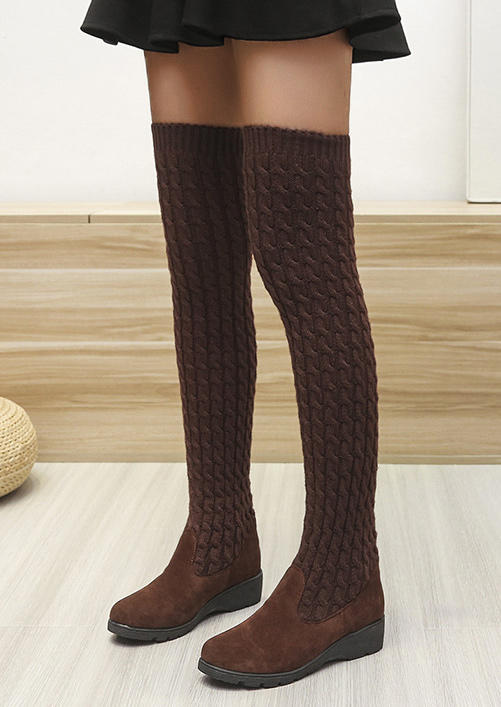 

Boots Stretch Warm Over Knee Round Toe Boots in Dark Brown. Size: ,37,38,39,40