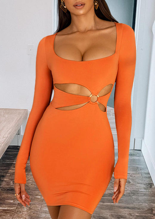 

Bodycon Dresses Hollow Out Long Sleeve Bodycon Dress in Orange. Size: ,M,L