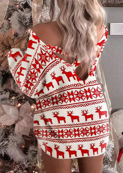Mini Dresses Reindeer Open Back Criss-Cross Mini Dress in Red. Size: L,M,S,XL