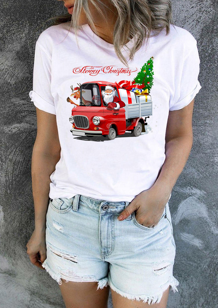 

T-shirts Tees Merry Christmas Tree Santa Claus T-Shirt Tee in White. Size: ,M,L,XL