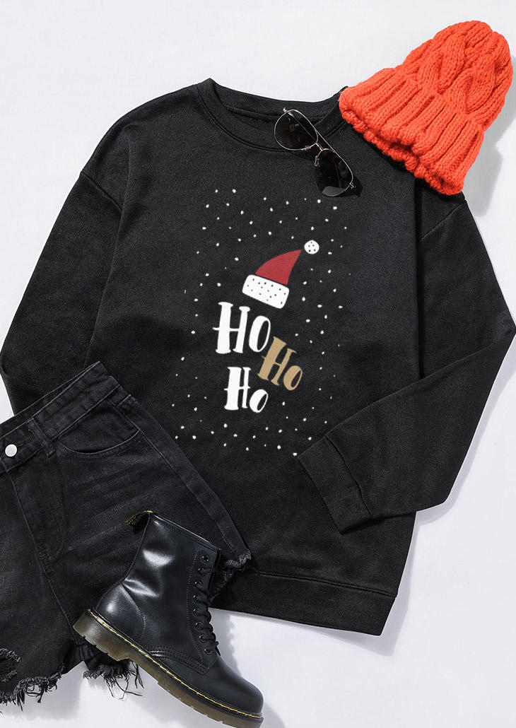 

Sweatshirts Ho Ho Ho Christmas Hat Long Sleeve Sweatshirt in Black. Size: ,M,L,XL