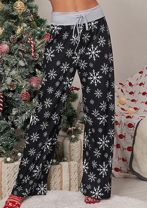 

Pants Christmas Snowflake Drawstring Wide Leg Pants in Black. Size: ,M,XL