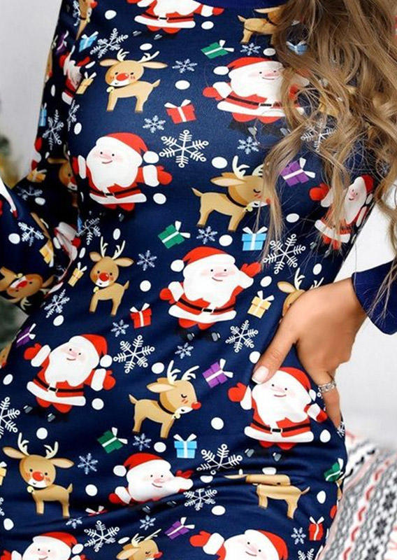 

Bodycon Dresses Christmas Reindeer Snowflake Santa Claus Bodycon Dress in Deep Blue. Size: ,M,L,XL