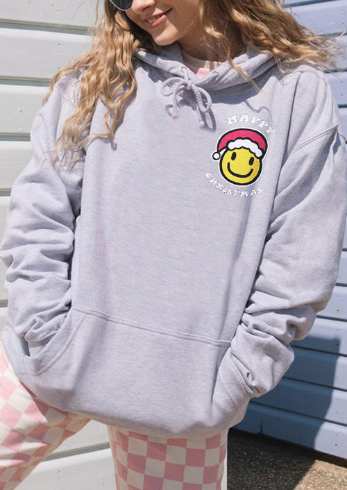 

Hoodies Happy Christmas Smiley Hoodie in Gray. Size: ,M,L,XL