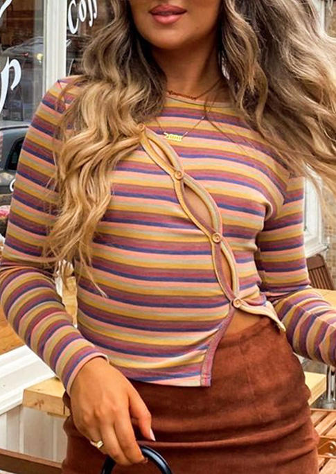

Blouses Colorful Striped Button Casual Blouse in Stripe. Size: ,M,L,XL