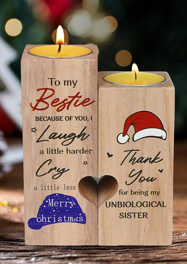 Merry Christmas Reindeer Heart Wooden Candle Holder