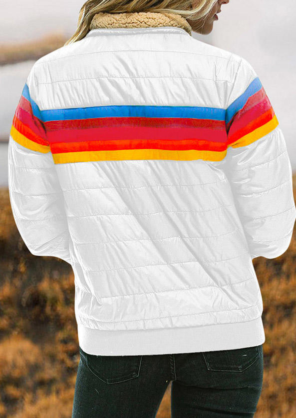 

Coats Rainbow Striped Zipper Pocket Parka Coat in White. Size